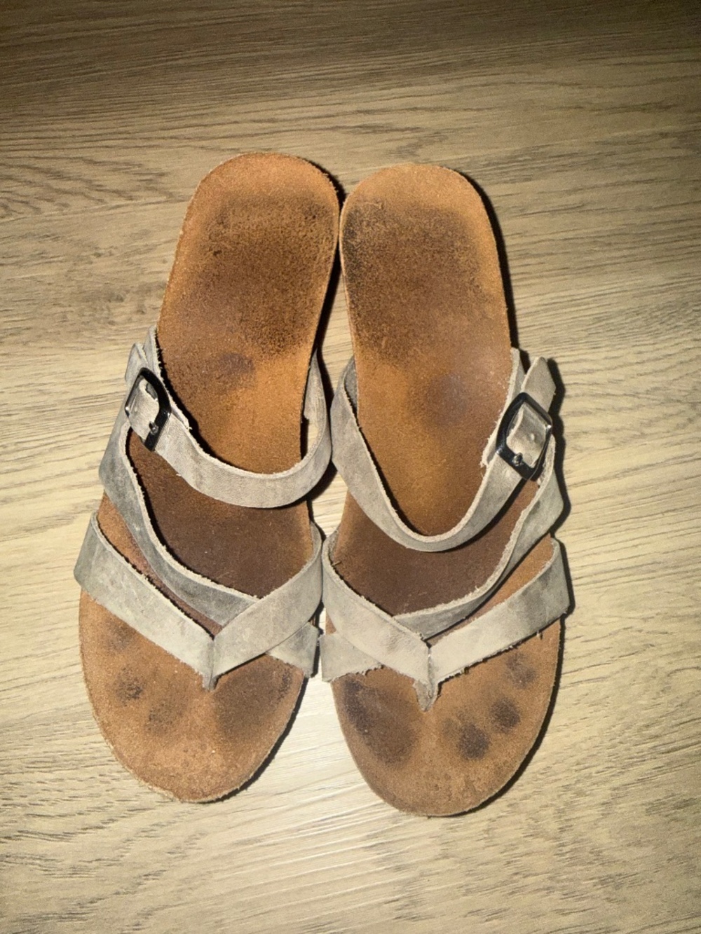 Gray Suede Strappy Cork Wedge Sandals Boho Y2K Buckle Comfort Casual